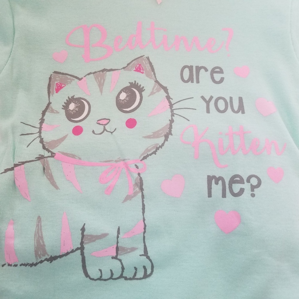 NWT Toddler girls mint and pink Kitten pajama set - Picture 2 of 3
